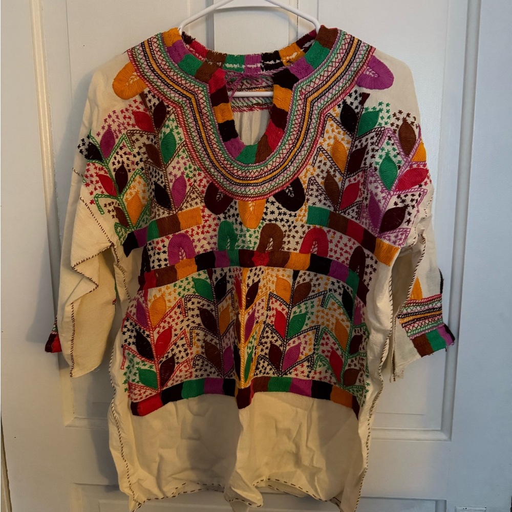 Hand stitched Cream Top Made and Bought in Oaxaca, Mexico Size Medium/Large